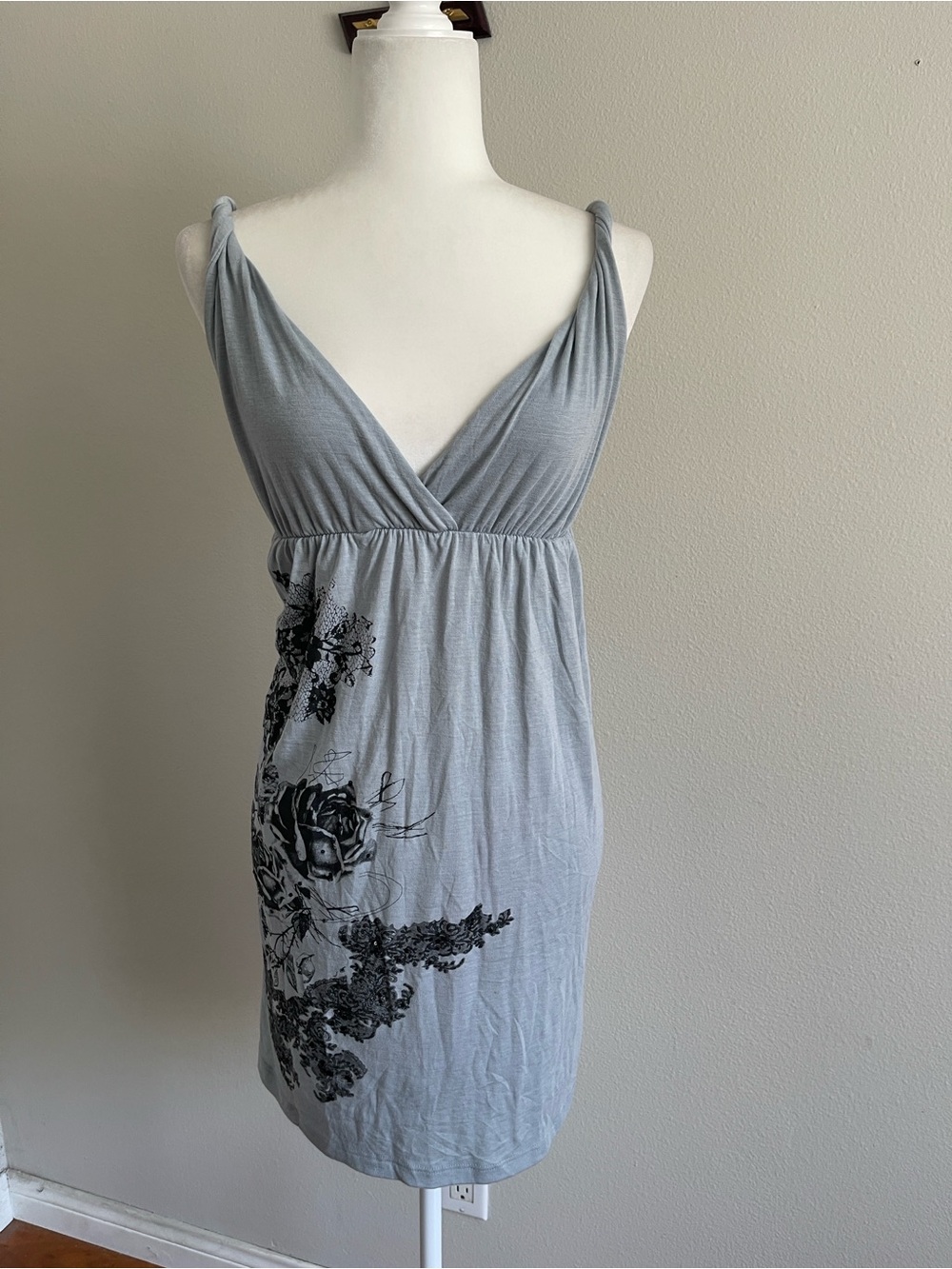 Light Gray Floral-Print Jersey Mini Dress